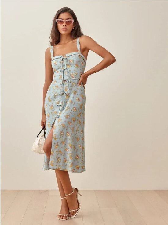 Reformation Dresses & Skirts - Reformation Eddie Dress in Grazia Blue Floral Midi Sundress bows 4